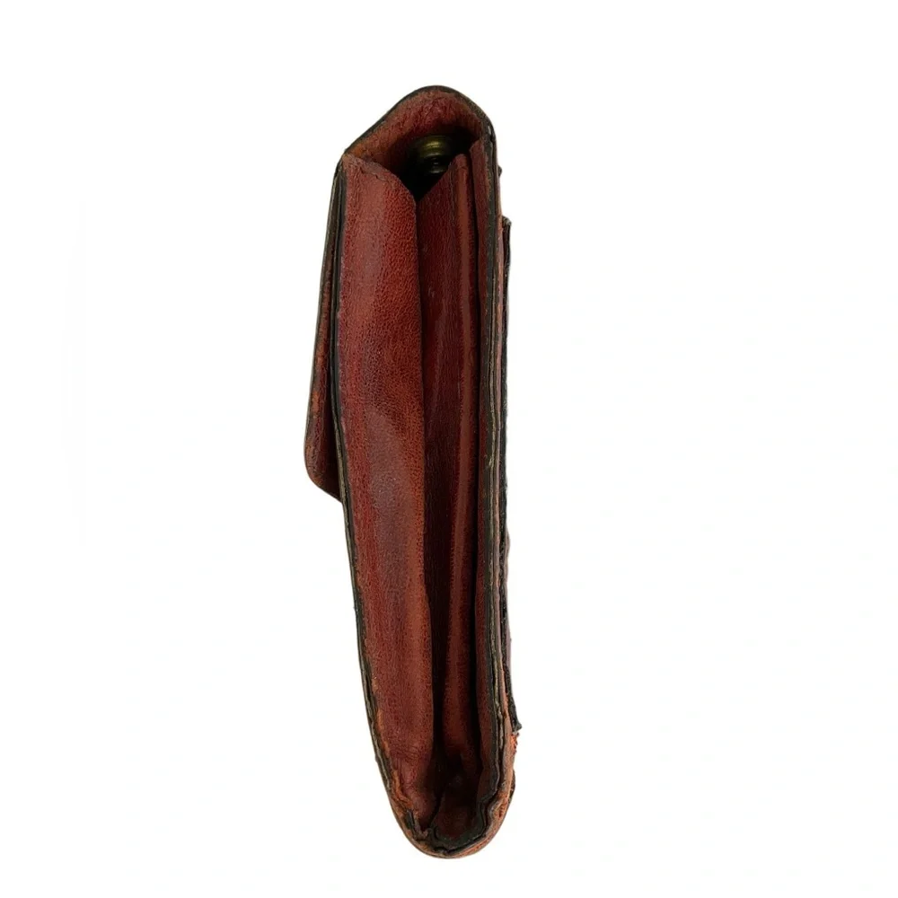 Vintage Brown Crocodile Alligator Leather Clutch Silver Buckle